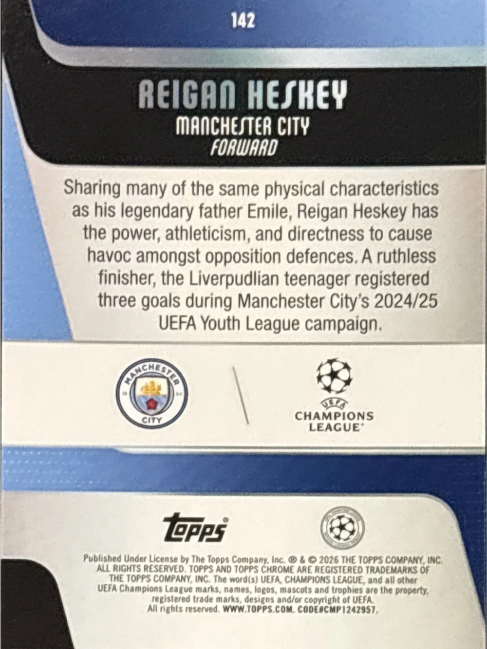 Topps Chrome Reigan Heskey Rookie Soccer Card - Manchester City - Picture 2 of 2